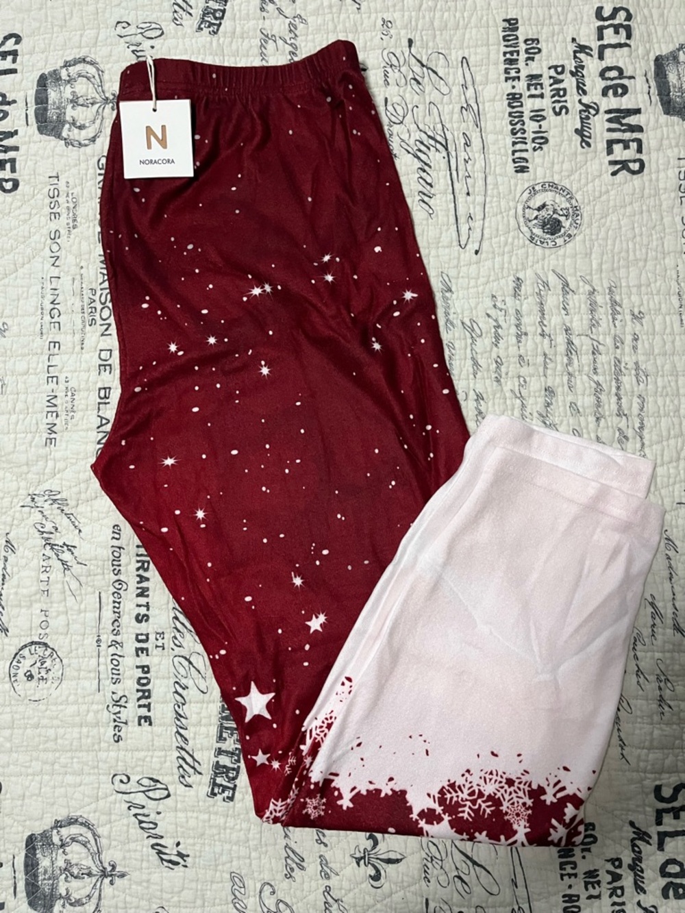 NORACORA Women's Burgundy Star & White Accent Lounge Leggings